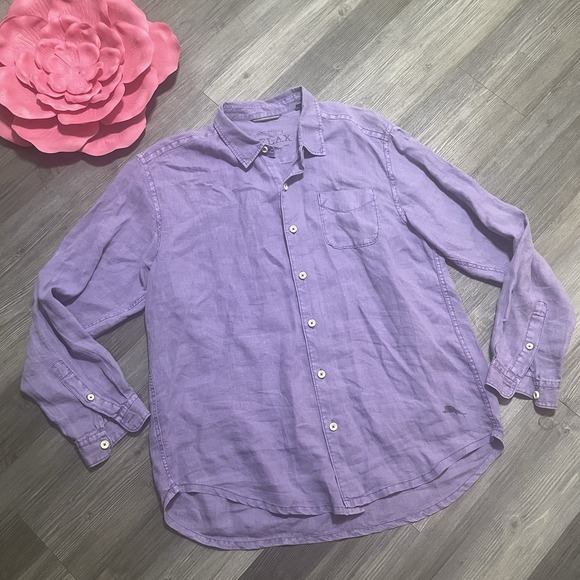 2x‎ TOMMY BAHAMA RELAX Shirt Mens XL 100% Linen Long Sleeve Button Front Check - Picture 2 of 16